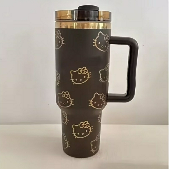 NIB! Limited Edition STANLEY Brown Travel Mug w/ Gold HELLO KITTY - Picture 4 of 4